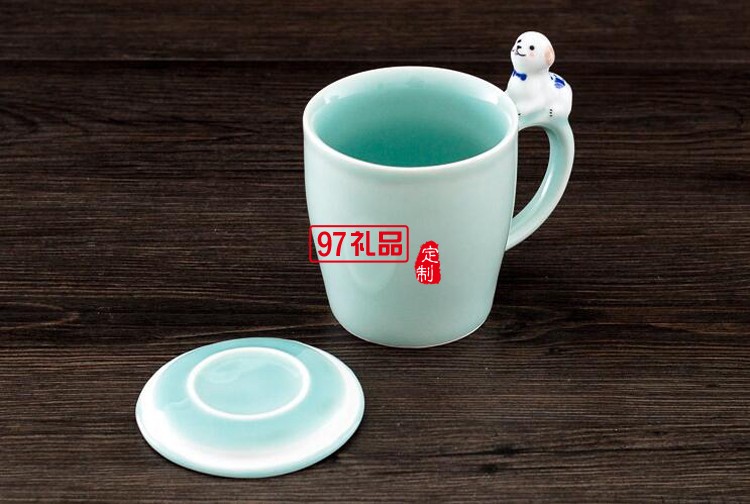  地王大酒店定制案例  把手帶蓋萌物杯 創意 陶瓷杯