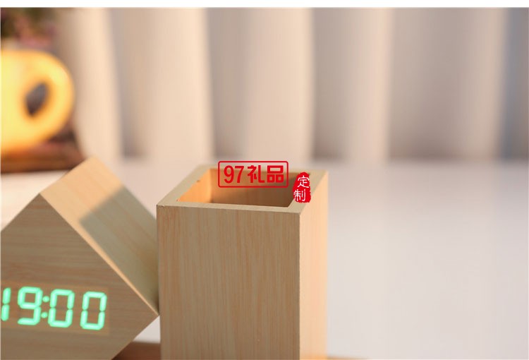 聲控鬧鐘LED木鐘創意筆筒時尚禮品中國銀行定制可定制logo