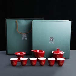 陶瓷茶具套裝霽藍激光茶具