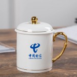 中秋國慶節禮品辦公會議杯帶蓋景德鎮陶瓷茶杯450ML明珠杯碟定制