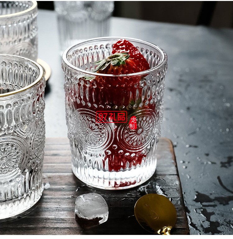 玻璃透明太陽花杯子家用水杯飲料果汁杯多規格啤酒杯子